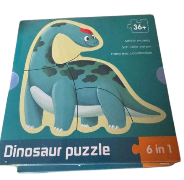 Puzzle educativ 6 in 1 cu dinozauri pentru asociere si invatare prin joaca