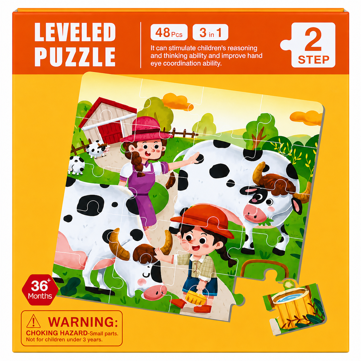 Puzzle magnetic educativ 3 in 1 cu animale de la ferma, 48 piese