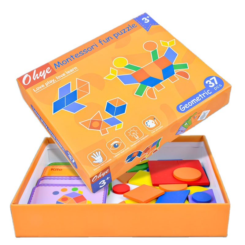 Puzzle Tangram Montessori 68 piese multicolor   ZukiToys.ro