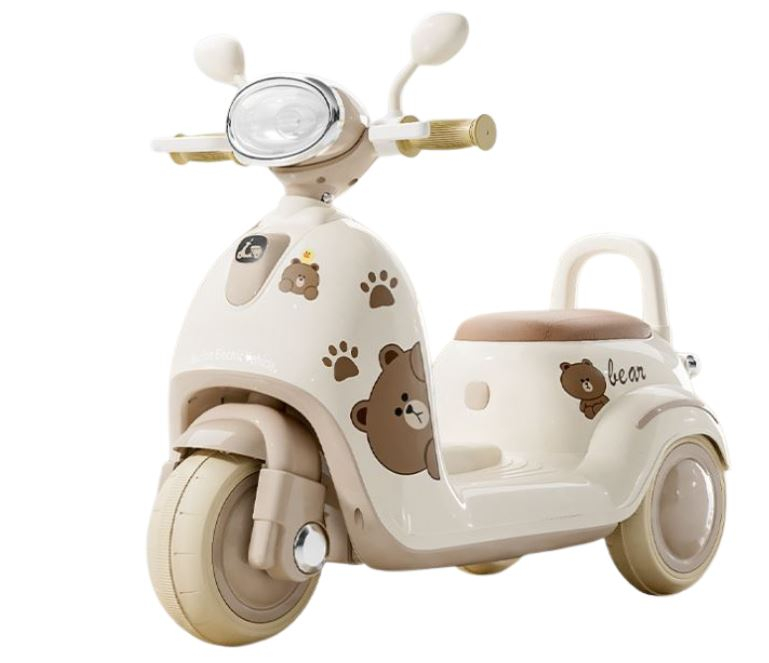 Scuter electric pentru copii cu 3 roti - Model retro crem, 6V