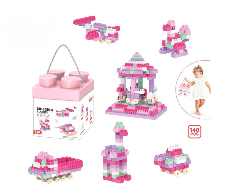 Set 140 de piese de construit pentru copii - multicolore cu cutie de depozitare