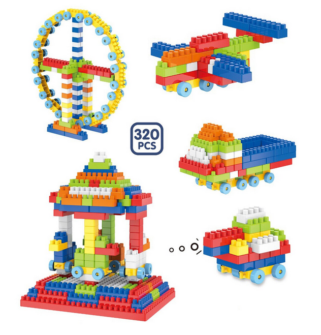 Set 320 de piese de construit pentru copii - Blocks World multicolor cu cutie de depozitare