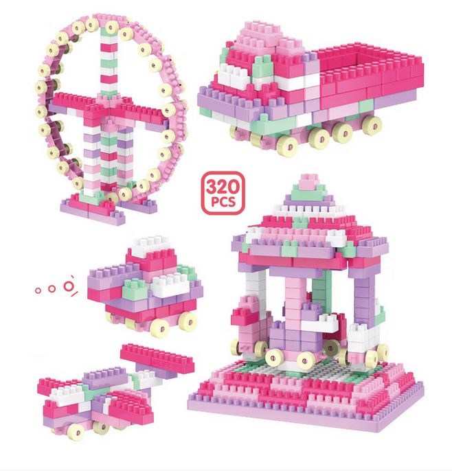 Set 320 de piese de construit pentru copii - multicolore cu cutie de depozitare
