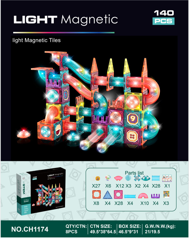 Set Constructie Magnetica 3D cu Lumini - 89-166 piese, Joc STEM pentru Copii 3+ 140 PIESE