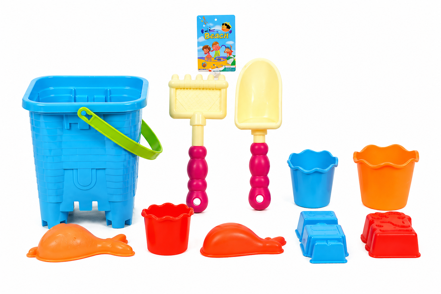 Set jucarii de plaja cu galeata mare si accesorii - 9 piese pentru nisip