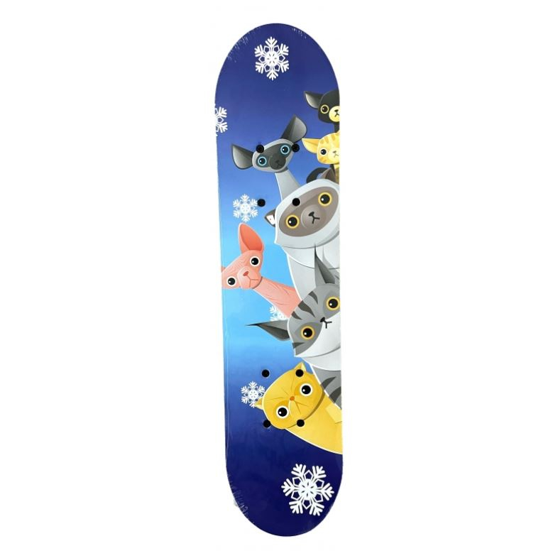 Skateboard din lemn model Feline Albastru Glacier - 60 cm