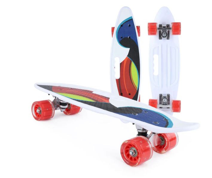 Skateboard tip Mini Cruiser cu maner - Model Rainbow Flow