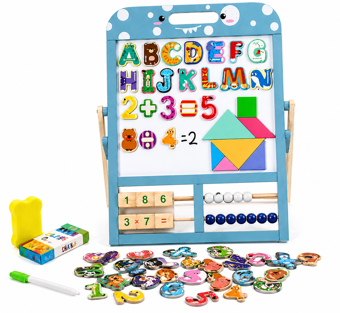 Tabla magnetica educativa cu abac si accesorii - Albastru