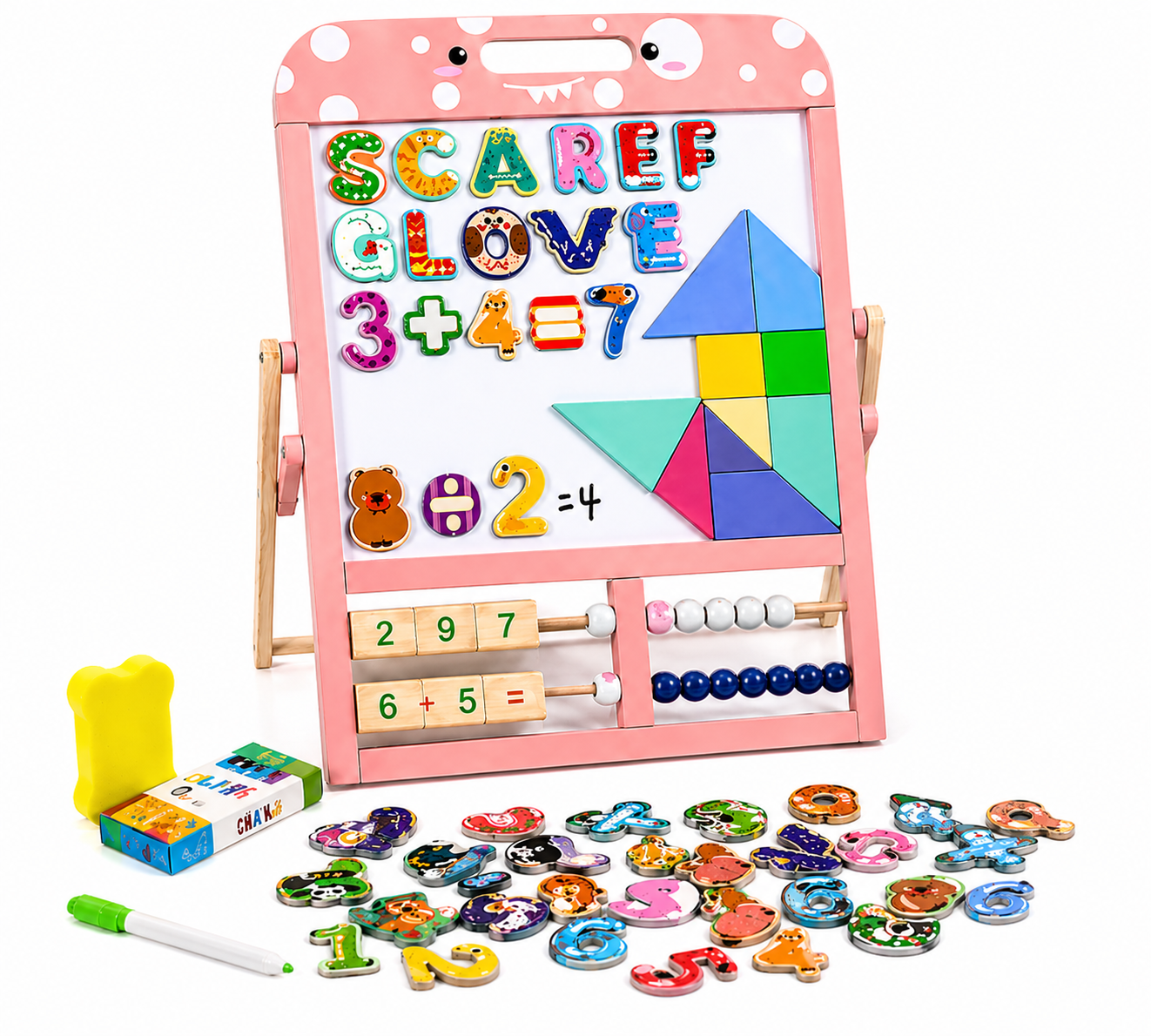 Tabla magnetica educativa cu abac si accesorii - Roz