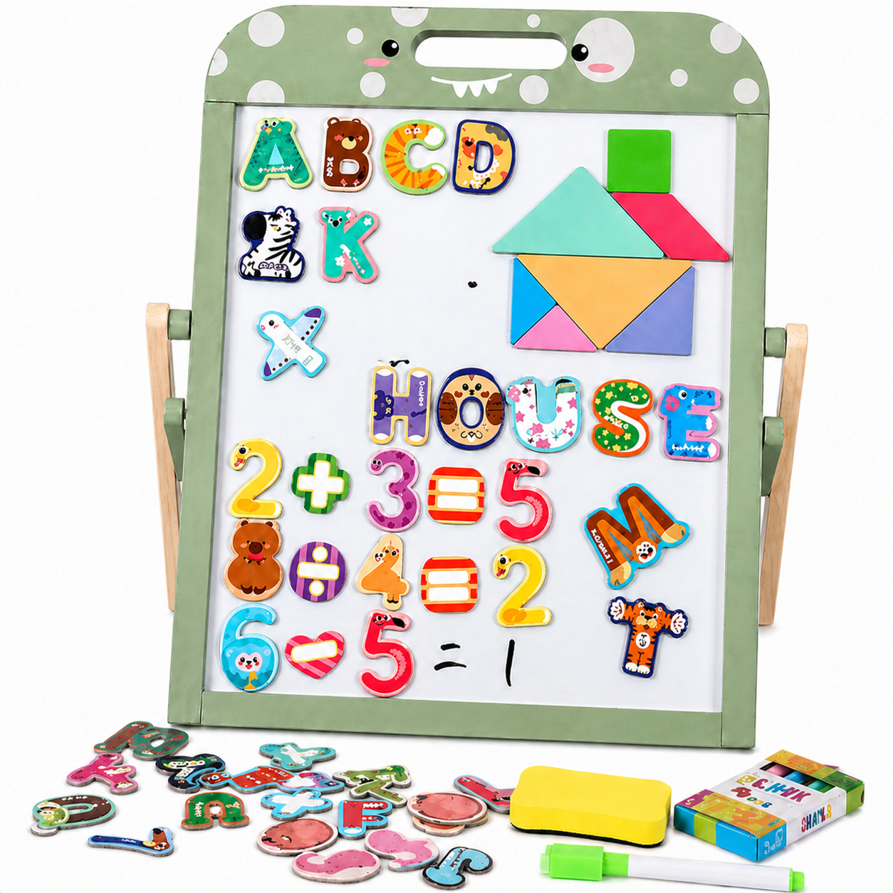 Tabla magnetica educativa cu suport si accesorii - Verde