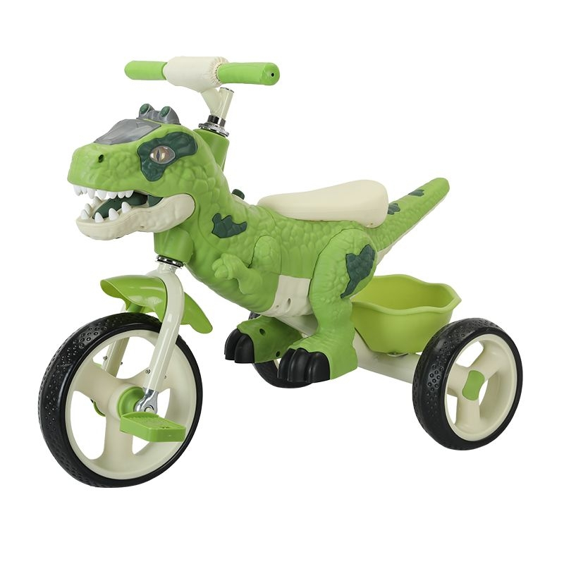 Tricicleta copii model dinozaur verde cu pedale si 3 roti