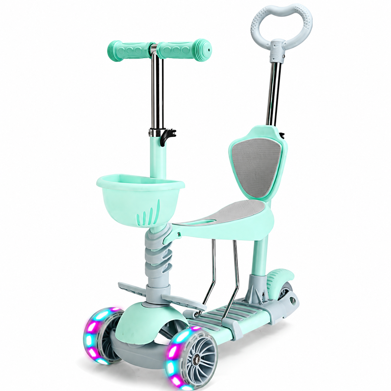 Trotineta pliabila 5 in 1 cu scaun, ghidon reglabil si maner parental - Verde