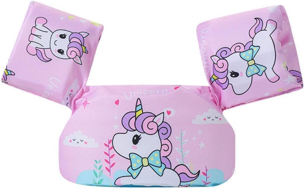 Vesta de inot pentru copii model unicorn roz cu aripioare integrate pentru siguranta si confort in apa