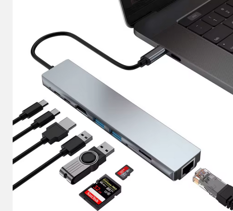 Tech & Gadget-uri - Stație de andocare USB-C 8-în-1 cu HDMI 4K + Ethernet + PD
