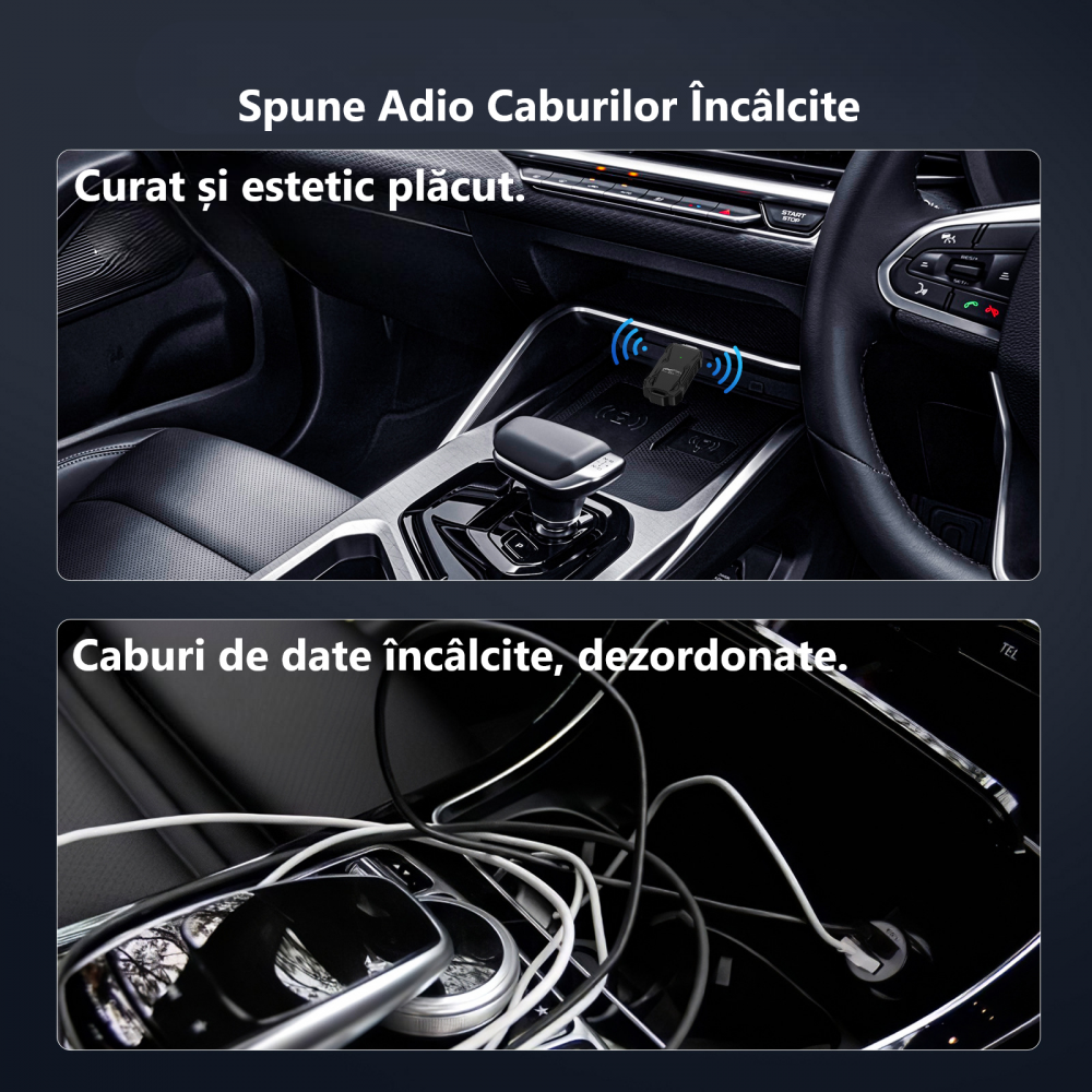 Adaptor Wireless Android Auto si CarPlay 2-in-1 ZYTEQ®️ K83, compatibil cu Apple iOS si Android, Plug-and-Play, WiFi Dual-Band, Bluetooth 5.2, cip A7 Quad-Core, compact, control vocal, transmisie stab [8]