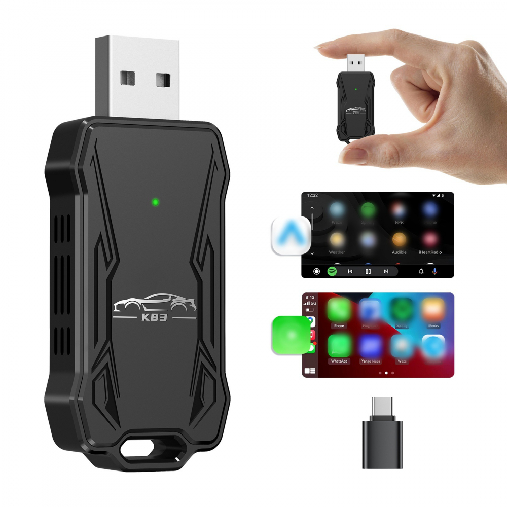 Adaptor Wireless Android Auto si CarPlay 2-in-1 ZYTEQ®️ K83, compatibil cu Apple iOS si Android, Plug-and-Play, WiFi Dual-Band, Bluetooth 5.2, cip A7 Quad-Core, compact, control vocal, transmisie stab [3]