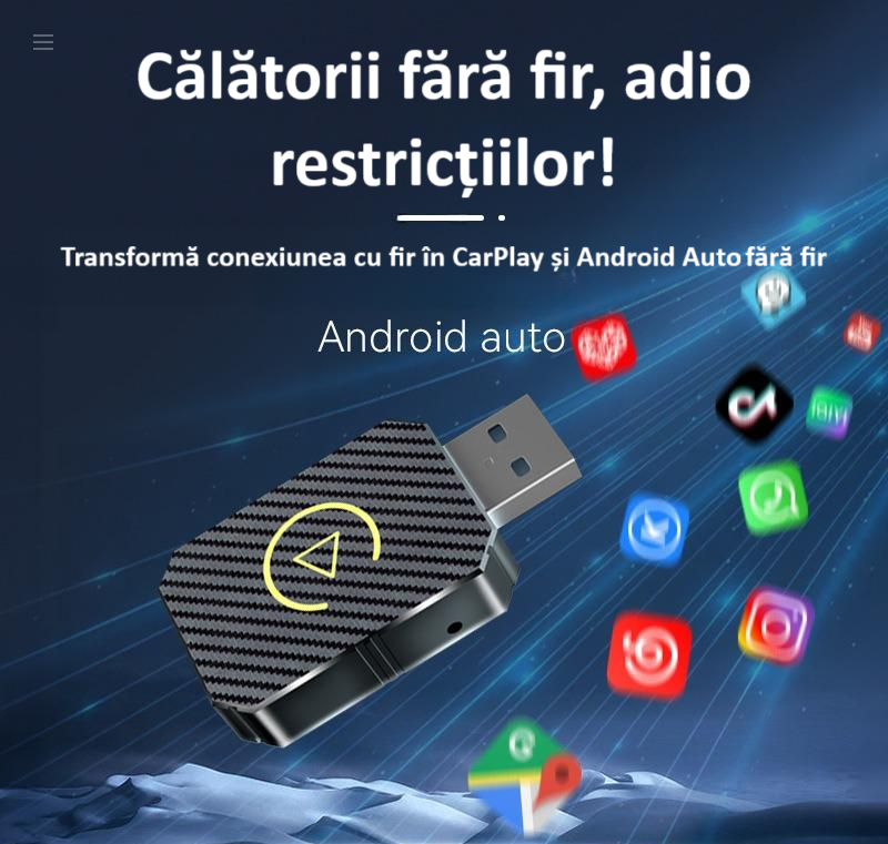 Adaptor wireless CarPlay & Android Auto 2-in-1 Q1M, compatibil cu Apple iOS 10+ si Android 11+, WiFi 5GHz, Plug-and-Play, compact si usor, transmisie stabila, conexiune Bluetooth, gri carbon [7]