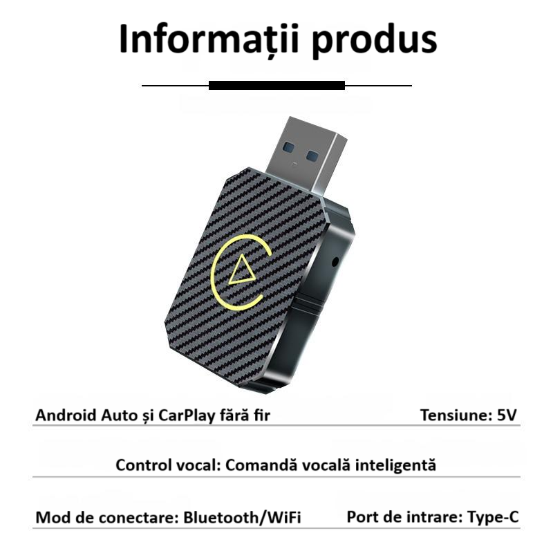 Adaptor wireless CarPlay & Android Auto 2-in-1 Q1M, compatibil cu Apple iOS 10+ si Android 11+, WiFi 5GHz, Plug-and-Play, compact si usor, transmisie stabila, conexiune Bluetooth, gri carbon [4]