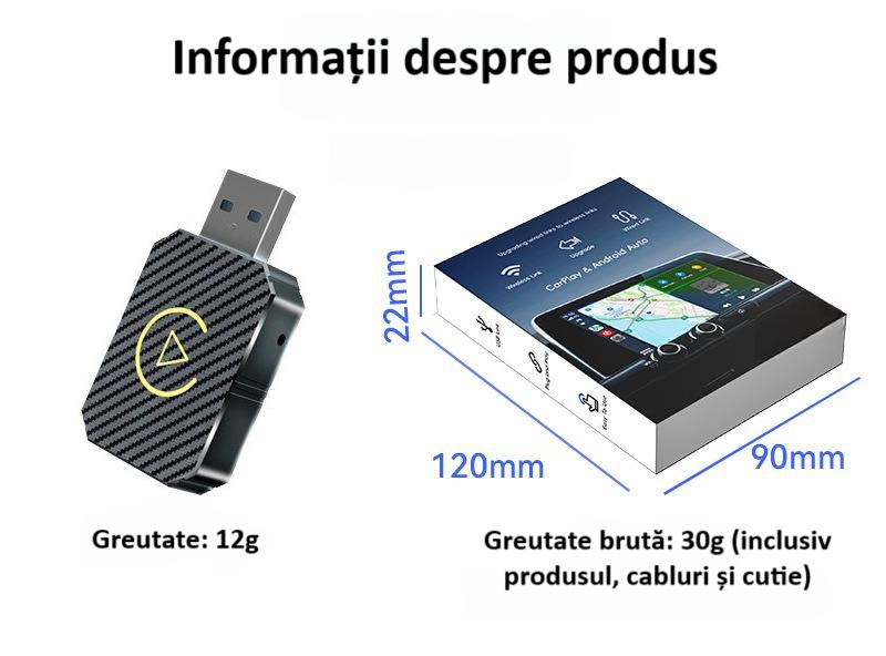 Adaptor wireless CarPlay & Android Auto 2-in-1 Q1M, compatibil cu Apple iOS 10+ si Android 11+, WiFi 5GHz, Plug-and-Play, compact si usor, transmisie stabila, conexiune Bluetooth, gri carbon [15]