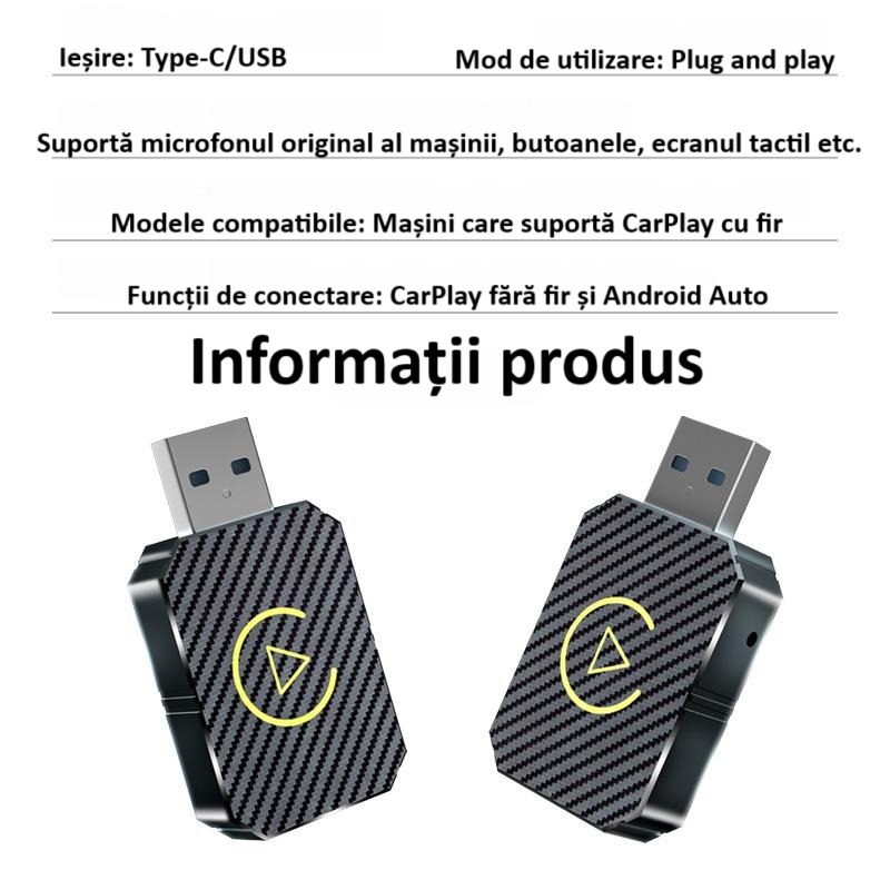 Adaptor wireless CarPlay & Android Auto 2-in-1 Q1M, compatibil cu Apple iOS 10+ si Android 11+, WiFi 5GHz, Plug-and-Play, compact si usor, transmisie stabila, conexiune Bluetooth, gri carbon [5]