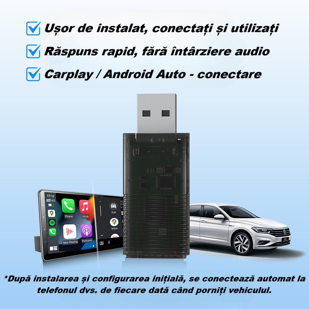 Adaptor wireless CarPlay & Android Auto 2-in-1 CP86, compatibil cu Apple iOS 10+ si Android 11+, WiFi 5GHz, Plug-and-Play, compact si usor, transmisie stabila, conexiune Bluetooth, negru [17]