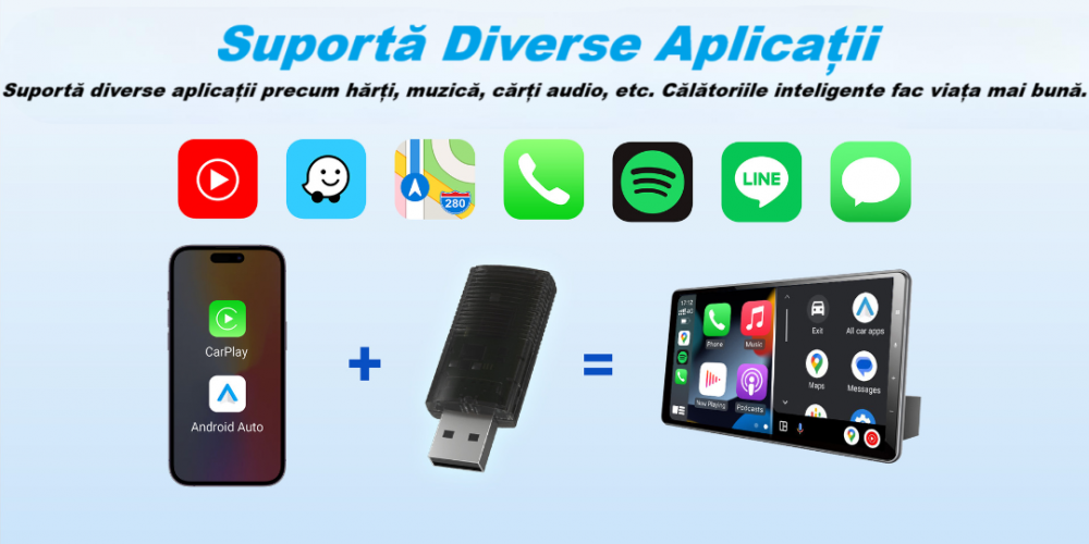 Adaptor wireless CarPlay & Android Auto 2-in-1 CP86, compatibil cu Apple iOS 10+ si Android 11+, WiFi 5GHz, Plug-and-Play, compact si usor, transmisie stabila, conexiune Bluetooth, negru [8]