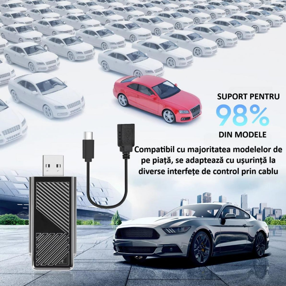 Adaptor wireless CarPlay & Android Auto 2-in-1 H2N1, compatibil cu Apple iOS 10+ si Android 11+, WiFi 5GHz, Plug-and-Play, compact si usor, transmisie stabila, conexiune Bluetooth, gri [12]