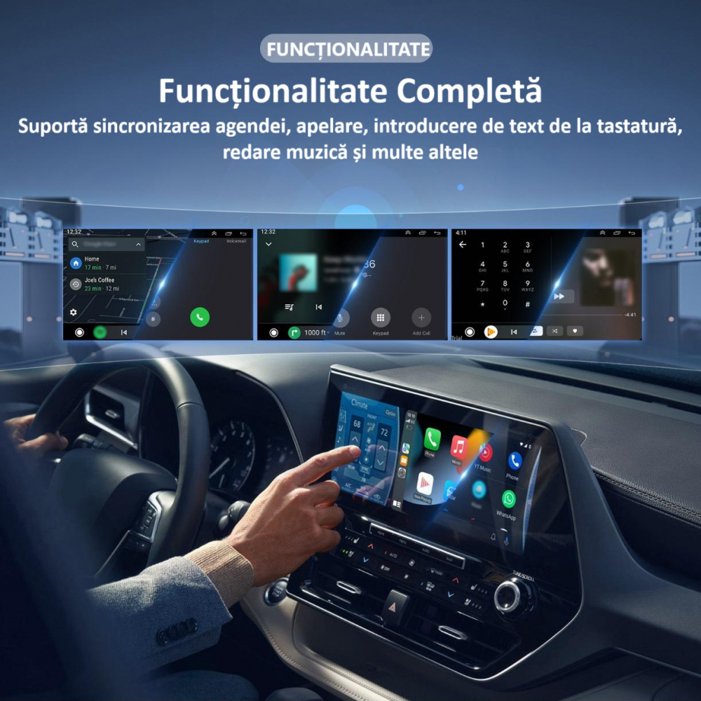 Adaptor wireless CarPlay & Android Auto 2-in-1 H2N1, compatibil cu Apple iOS 10+ si Android 11+, WiFi 5GHz, Plug-and-Play, compact si usor, transmisie stabila, conexiune Bluetooth, gri [6]
