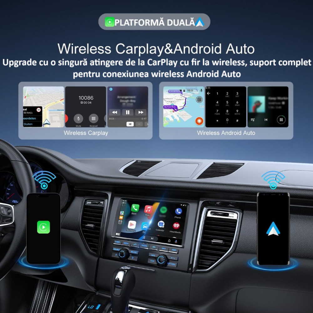Adaptor wireless CarPlay & Android Auto 2-in-1 H2N1, compatibil cu Apple iOS 10+ si Android 11+, WiFi 5GHz, Plug-and-Play, compact si usor, transmisie stabila, conexiune Bluetooth, gri [7]