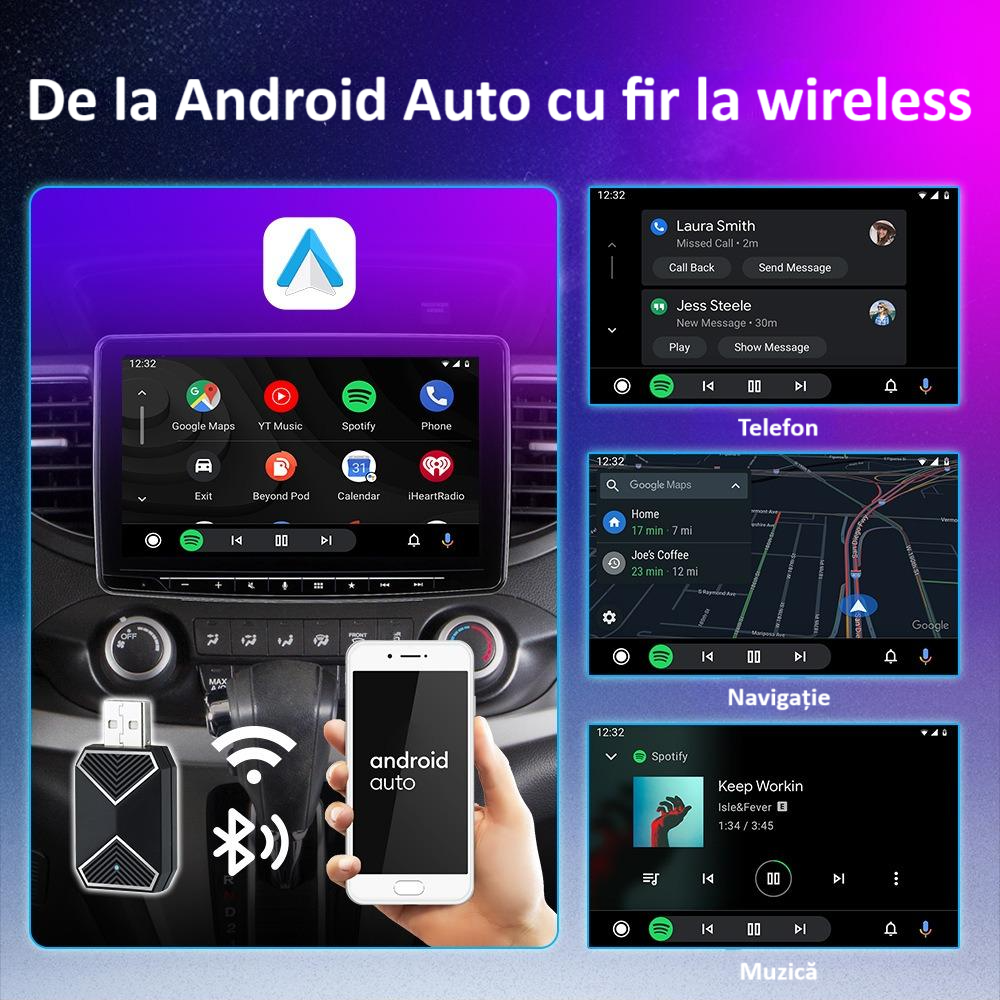 Adaptor wireless CarPlay & Android Auto 2-in-1 C11, compatibil cu Apple iOS 10+ si Android 11+, WiFi 5GHz, Plug-and-Play, compact si usor, transmisie stabila, conexiune Bluetooth, negru [10]