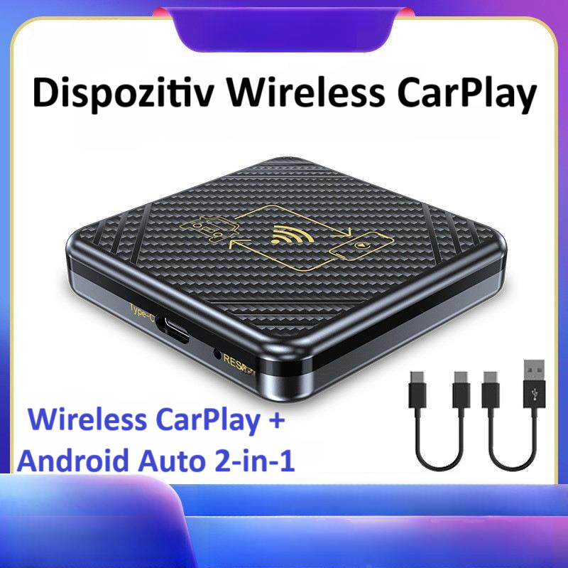Adaptor wireless CarPlay & Android Auto 2-in-1 Q1, compatibil cu Apple iOS 10+ si Android 11+, WiFi 5GHz, Plug-and-Play, compact si usor, transmisie stabila, conexiune Bluetooth, gri [5]