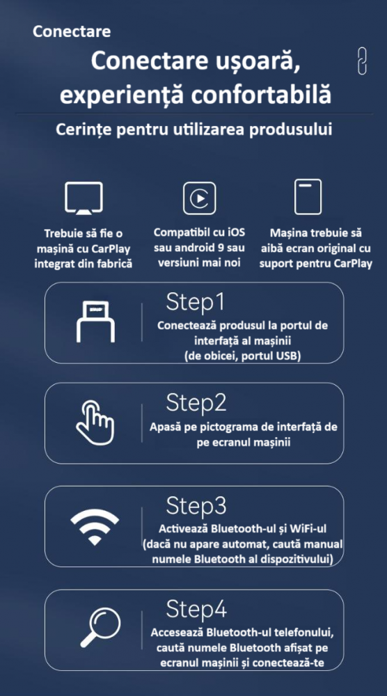 Adaptor wireless CarPlay & Android Auto 2-in-1 Q1, compatibil cu Apple iOS 10+ si Android 11+, WiFi 5GHz, Plug-and-Play, compact si usor, transmisie stabila, conexiune Bluetooth, gri [10]