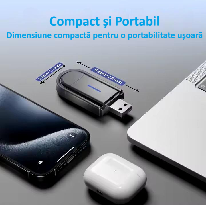 Adaptor wireless CarPlay & Android Auto 2-in-1 PL6, compatibil cu Apple iOS 10+ si Android 11+, WiFi 5GHz, Plug-and-Play, compact si usor, transmisie stabila, conexiune Bluetooth, negru [18]