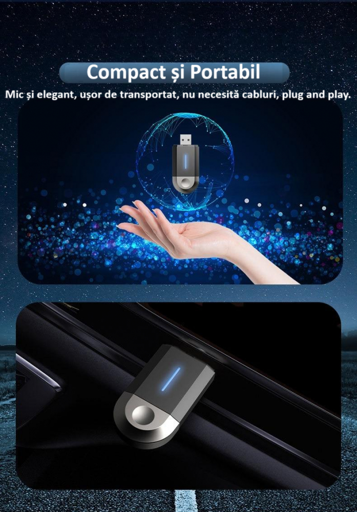 Adaptor wireless CarPlay & Android Auto 2-in-1 PL6, compatibil cu Apple iOS 10+ si Android 11+, WiFi 5GHz, Plug-and-Play, compact si usor, transmisie stabila, conexiune Bluetooth, negru [6]