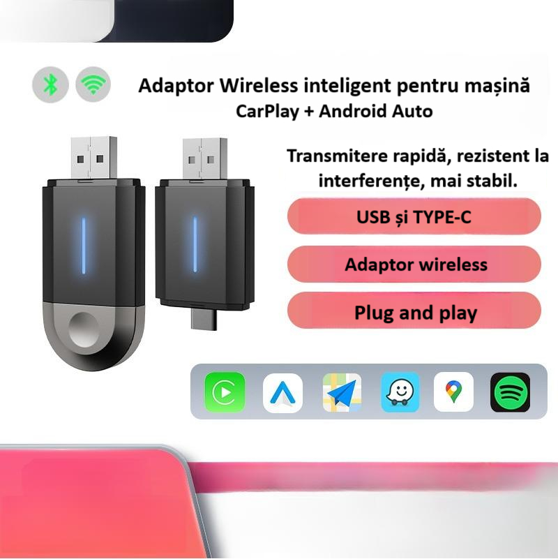 Adaptor wireless CarPlay & Android Auto 2-in-1 PL6, compatibil cu Apple iOS 10+ si Android 11+, WiFi 5GHz, Plug-and-Play, compact si usor, transmisie stabila, conexiune Bluetooth, negru [13]