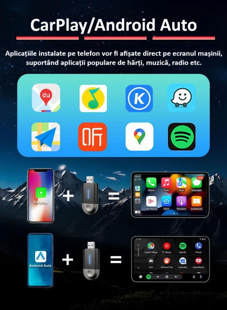Adaptor wireless CarPlay & Android Auto 2-in-1 PL6, compatibil cu Apple iOS 10+ si Android 11+, WiFi 5GHz, Plug-and-Play, compact si usor, transmisie stabila, conexiune Bluetooth, negru [4]