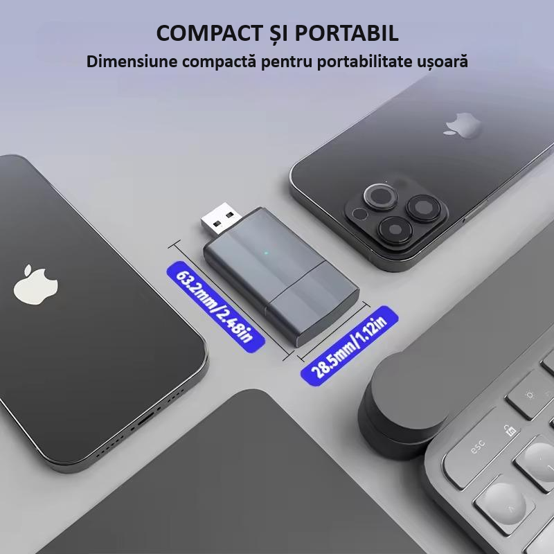 Adaptor wireless CarPlay & Android Auto 2-in-1 PL2, compatibil cu Apple iOS 10+ si Android 11+, WiFi 5GHz, Plug-and-Play, compact si usor, transmisie stabila, conexiune Bluetooth, gri [13]