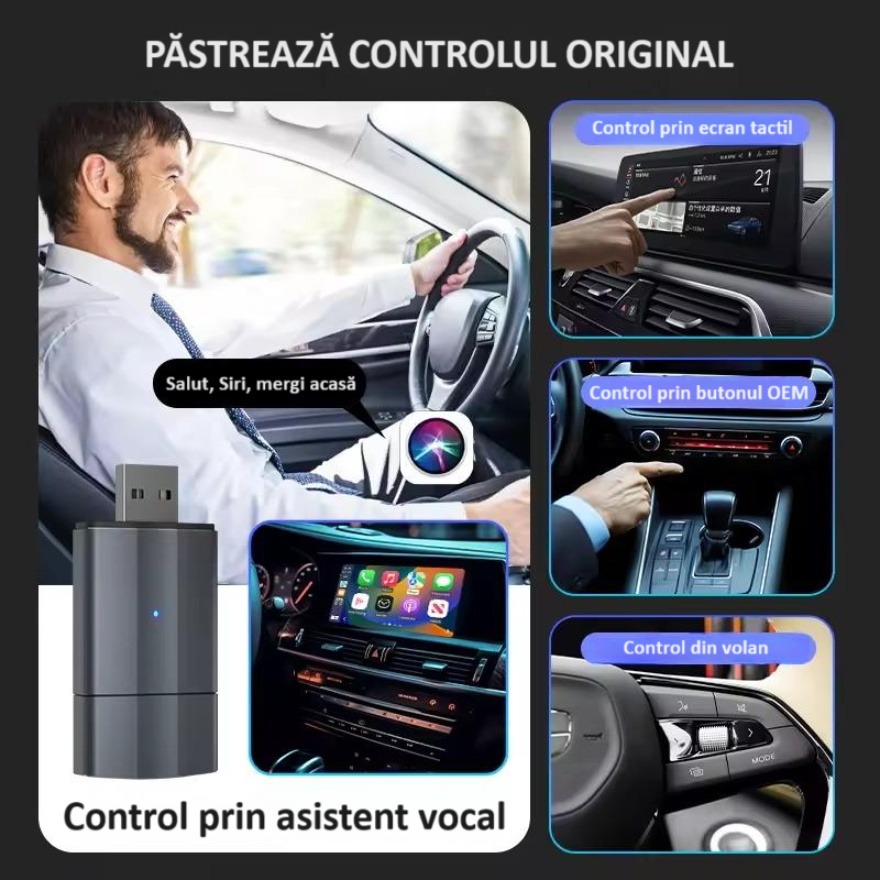 Adaptor wireless CarPlay & Android Auto 2-in-1 PL2, compatibil cu Apple iOS 10+ si Android 11+, WiFi 5GHz, Plug-and-Play, compact si usor, transmisie stabila, conexiune Bluetooth, gri [6]