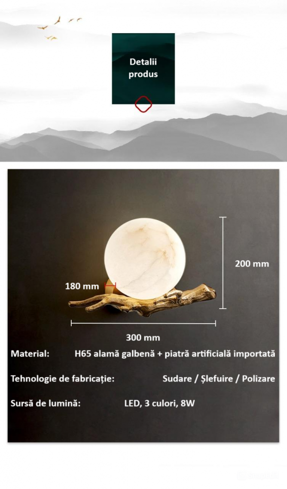 Aplica de perete, usoara, cu design elegant si creativ, lumina calda, tehnologie LED de ultima generatie, dimensiuni 20 x 30 cm, pentru baie, living, dormitor, hol, aurie [8]