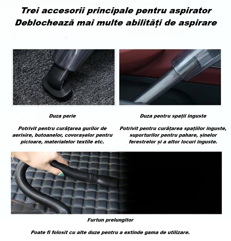 Aspirator auto portabil, functie de aspirare umeda si uscata, filtru HEPA, 30.000 rot/min, 3500Pa, putere 90W, accesorii incluse, capacitate recipient praf 0.5L, negru [2]