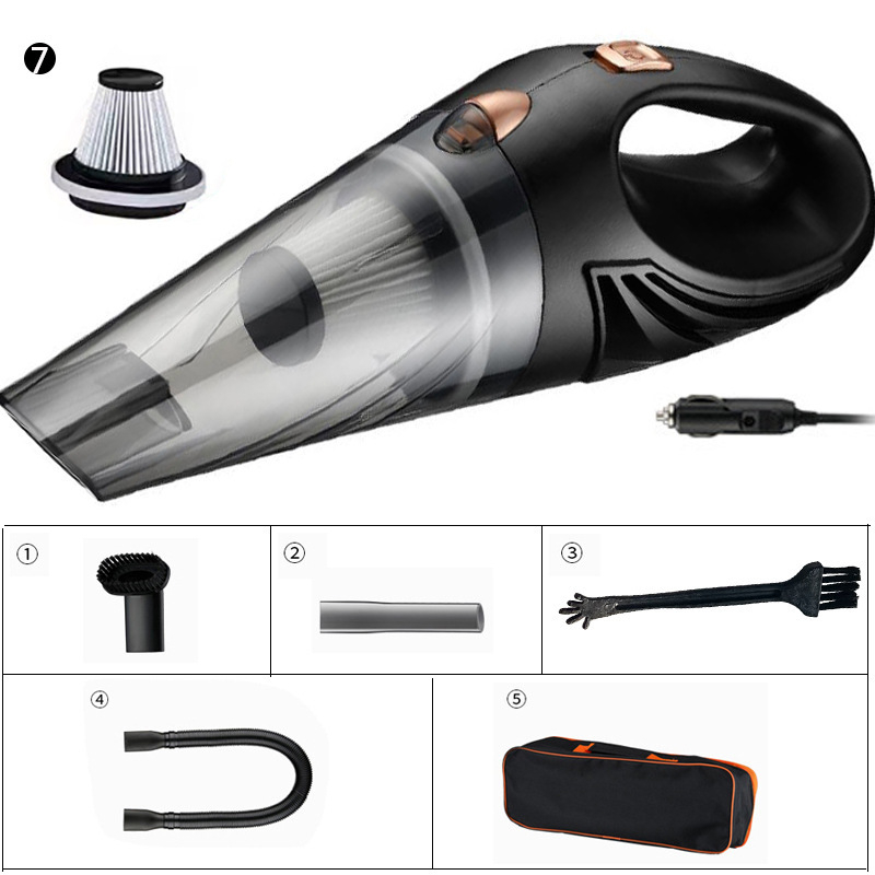 Aspirator auto portabil, functie de aspirare umeda si uscata, filtru HEPA, 30.000 rot/min, 3500Pa, putere 90W, accesorii incluse, capacitate recipient praf 0.5L, negru [14]