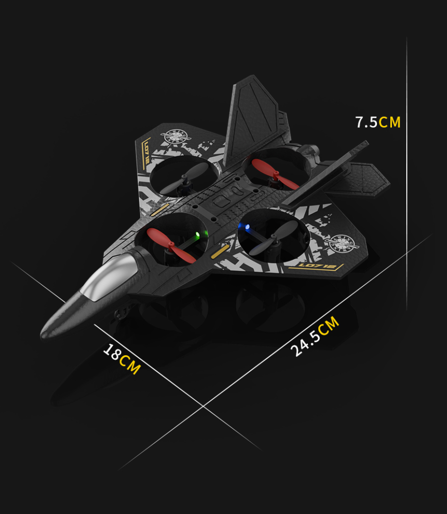 Avion RC cu telecomanda ZYTEQ®️L0712, planor din spuma cu inaltime fixa, jucarie quadcopeter, gri-auriu [2]