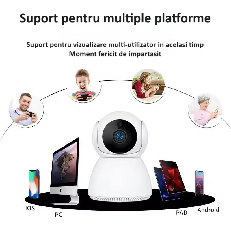 Baby monitor, wireless, monitorizare video audio bebelusi, vedere nocturna avansata, audio-video, sunet bidirectional clar, panoramare si inclinare, stocare card TF sau cloud, senzor de miscare, alb [7]