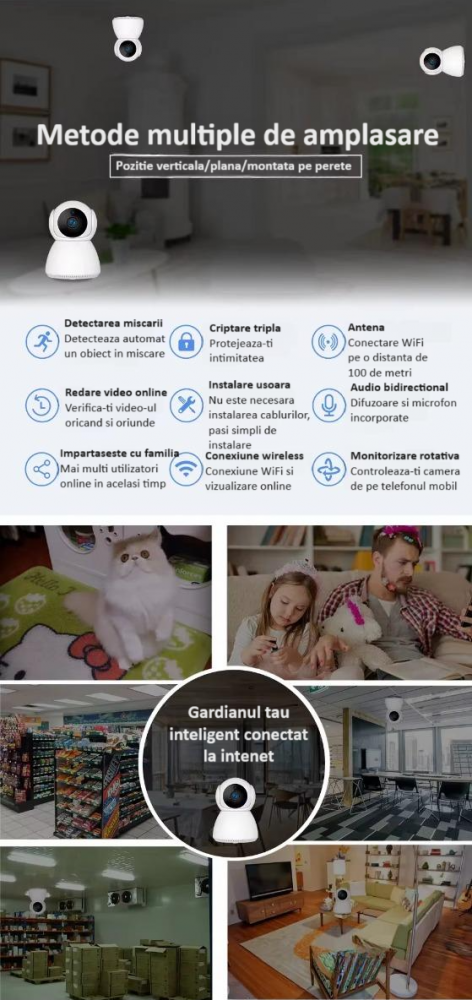 Baby monitor, wireless, monitorizare video audio bebelusi, vedere nocturna avansata, audio-video, sunet bidirectional clar, panoramare si inclinare, stocare card TF sau cloud, senzor de miscare, alb [8]
