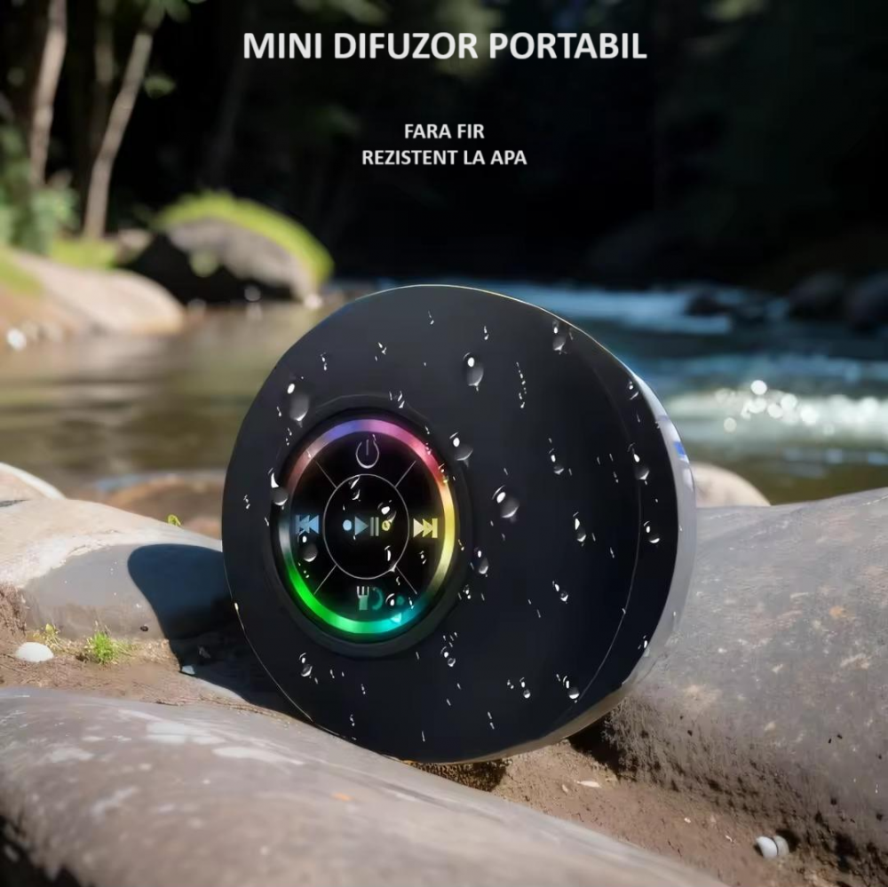 Boxa portabila ZYTEQ®️, difuzor Bluetooth cu LED, wireless, impermeabila, cu ventuza pentru baie, rezistenta la apa IPX4, Bluetooth 5.0, neagra [2]