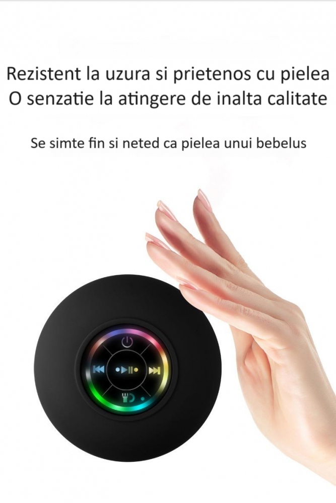 Boxa portabila ZYTEQ®️, difuzor Bluetooth cu LED, wireless, impermeabila, cu ventuza pentru baie, rezistenta la apa IPX4, Bluetooth 5.0, neagra [3]