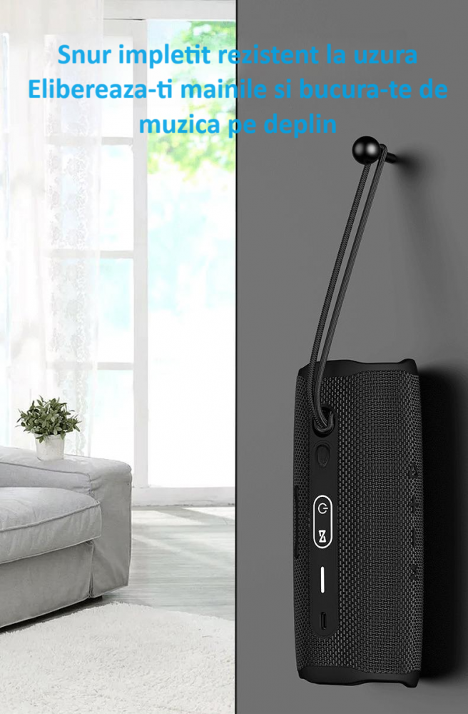 Boxa portabila Bluetooth, Wireless, cu rezistenta la apa, fara fir, sunet puternic si clar, design modern, hands-free, suport radio FM, USB/SD/TF card, Aux-in, compatibilitate universala, neagra [7]