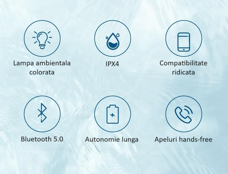 Boxa portabila ZYTEQ®️, difuzor Bluetooth cu LED, wireless, impermeabila, cu ventuza pentru baie, rezistenta la apa IPX4, Bluetooth 5.0, neagra [7]