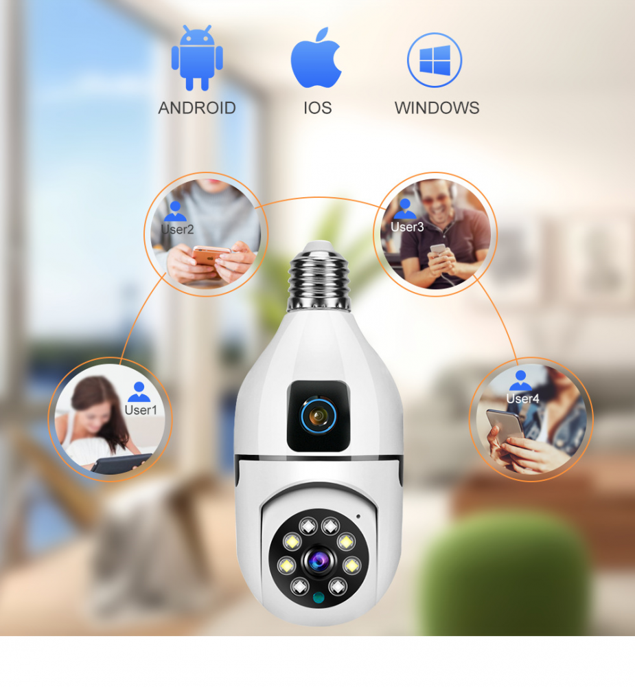 Camera de supraveghere duala Full HD 1080P, WiFi bulb PTZ dual-lens, panoramica, wireless, E27, rotatie 360°, senzor de miscare, leduri, lumina, infrarosu, aplicatie telefon, viziune nocturna, alba [9]