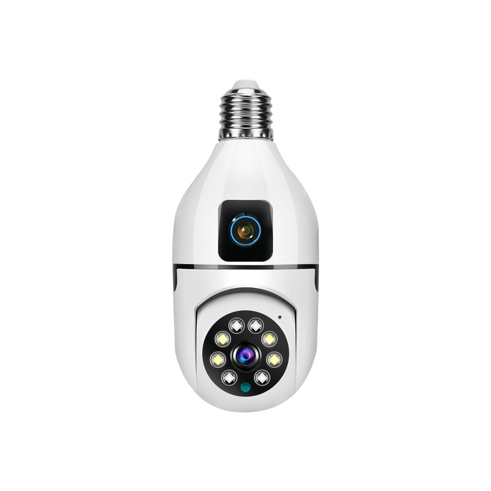 Camera de supraveghere duala Full HD 1080P, WiFi bulb PTZ dual-lens, panoramica, wireless, E27, rotatie 360°, senzor de miscare, leduri, lumina, infrarosu, aplicatie telefon, viziune nocturna, alba [1]
